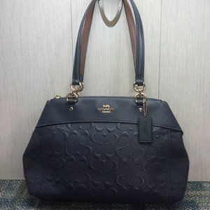 Coach Womens Navy Blue Leather  Double Handle Shoulder Handbag Purse